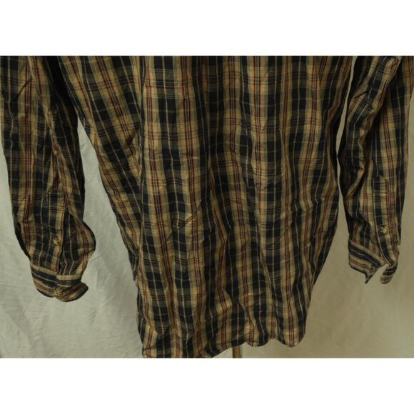 Carhartt Mens Large Black Tan Plaid Button Down Long Sleeve Logo Work Shirt S218 - Picture 11 of 12